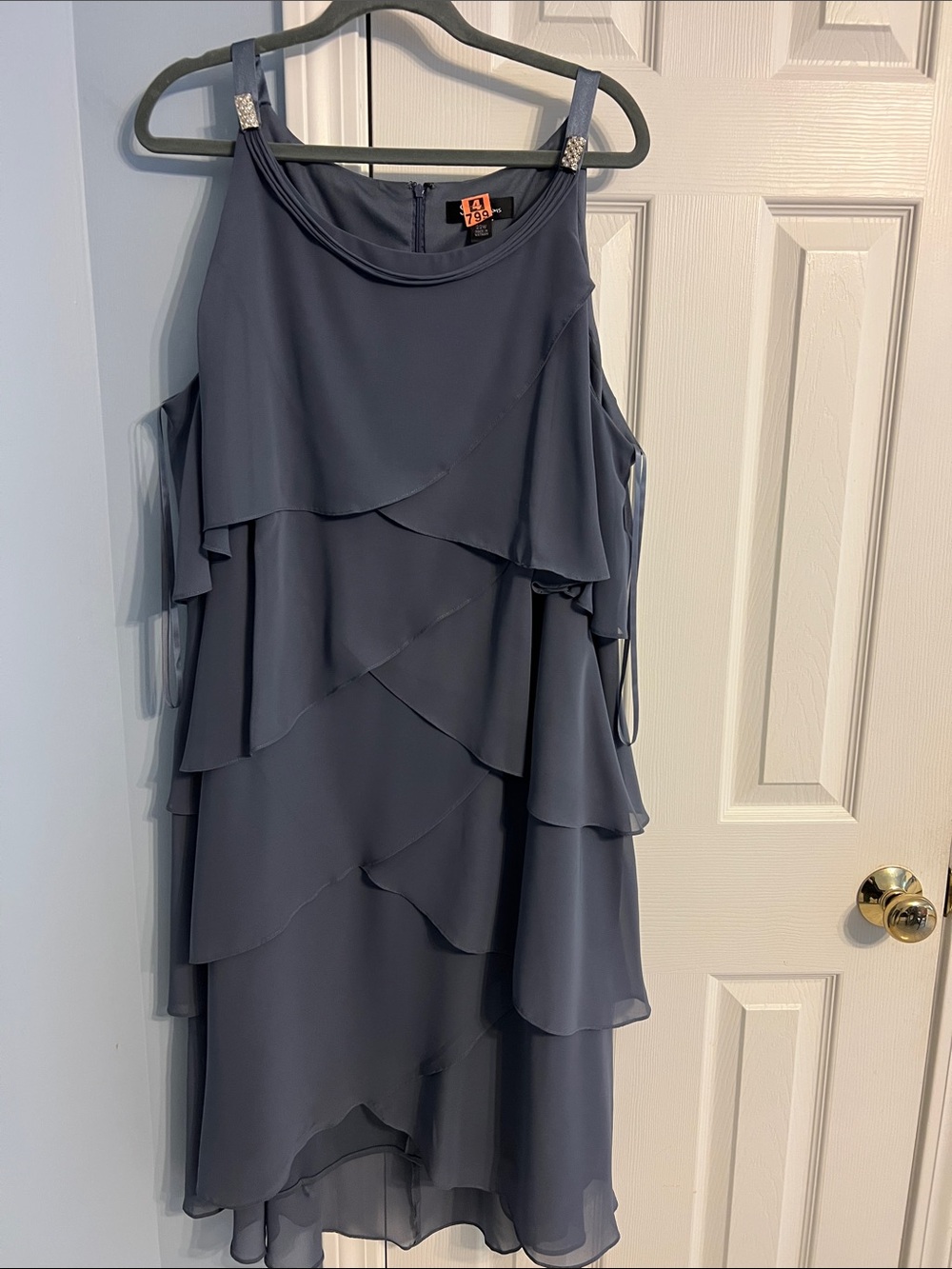 SL Fashions Slate Blue Layered Chiffon Midi Dress